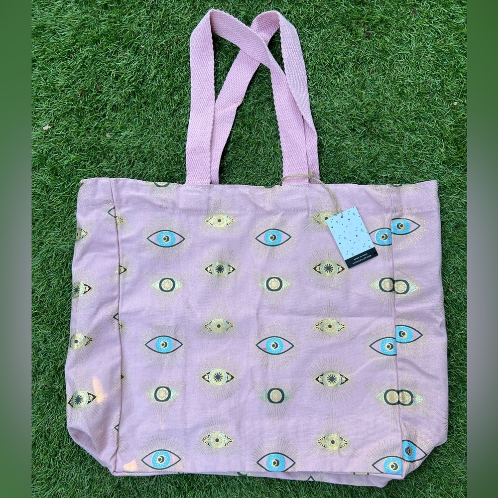 Pink Evil Eye Reusable Canvas Tote Bag
